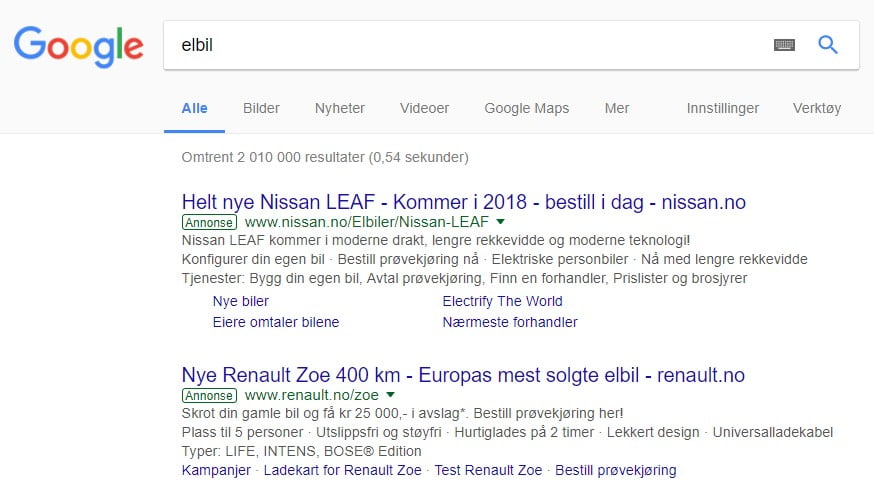 AdWords Elbil Markedsføring