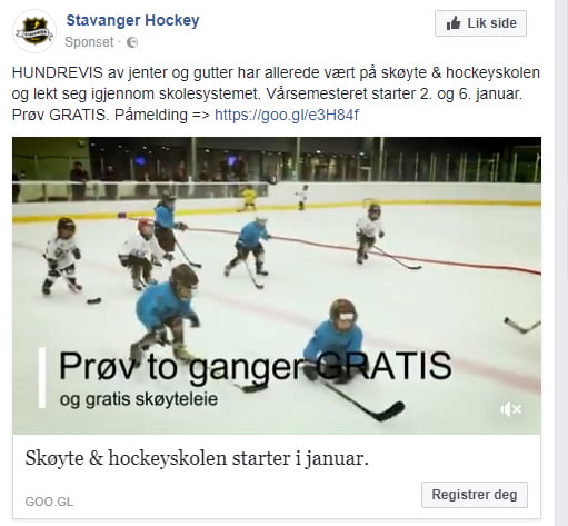 En annonse fra Facebook for Stavanger Hockey